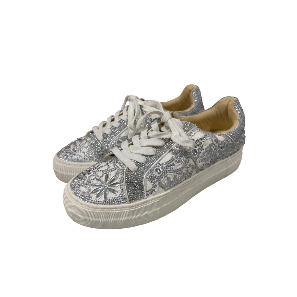 Betsey Johnson Lenon Sparkling Rhinestone Platform Sneakers Gemstone Shoes 9M